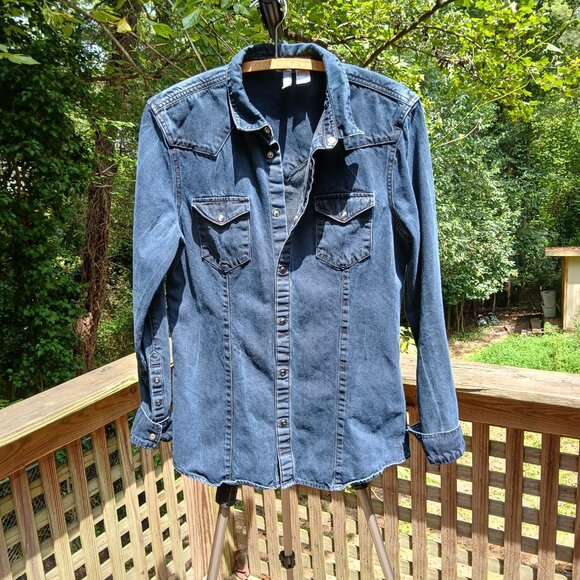 Divided H&M Black Denim Black Snap Fitted Western Shirt/Chore-Jacket Sz M - Picture 6 of 14